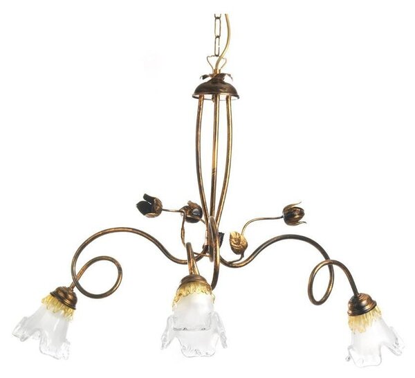 ARIANNA LAMPADARIO CLASSICO 3 LUCI IN METALLO BRONZO CON DIFFUSORI IN VETRO SOFFIATO