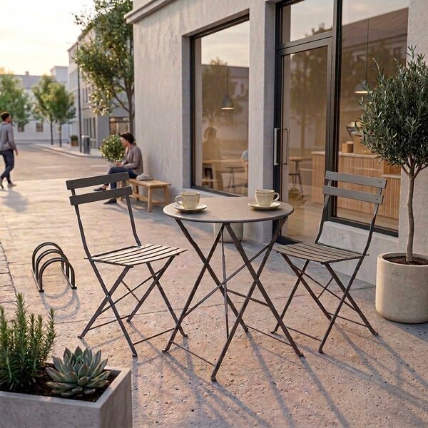 Set da pranzo da giardino color antracite in acciaio per 2 persone Austin – Bizzotto