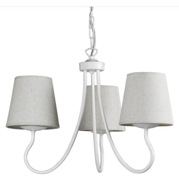 MARGOT LAMPADARIO CLASSICO 3 LUCI IN METALLO BIANCO CON PARALUMI IN TESSUTO SABBIA
