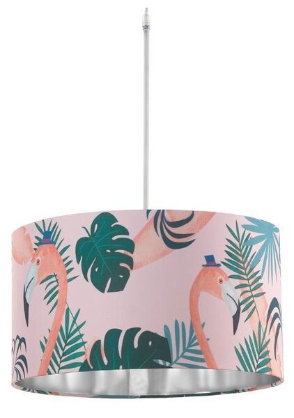 FLAMINGO SOSPENSIONE GIOVANE E MODERNO CON DIFFUSORE IN TESSUTO ROSA DECORATO