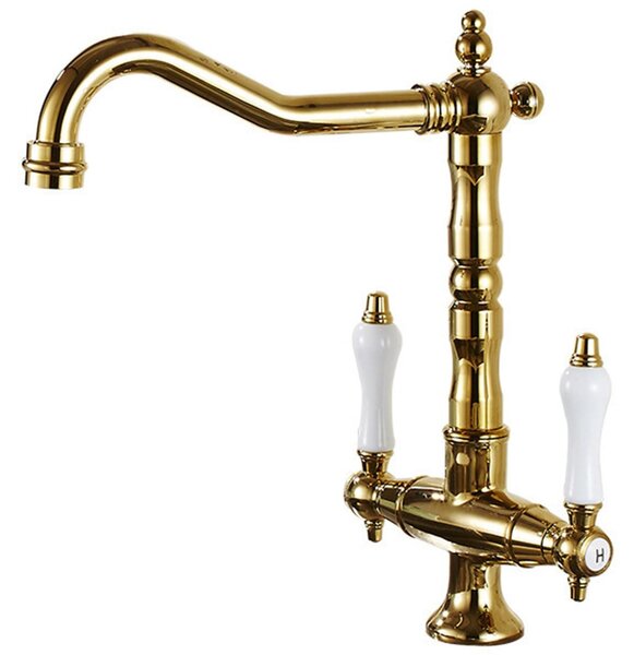 Rubinetto da cucina antico in oro con beccuccio girevole