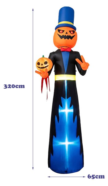 Costway Decorazione gonfiabile di halloween con testa a zucca decorazione per giardino e cortile, Pupazzo gonfiabile con 5 luci e ventilatore integrat 320 cm