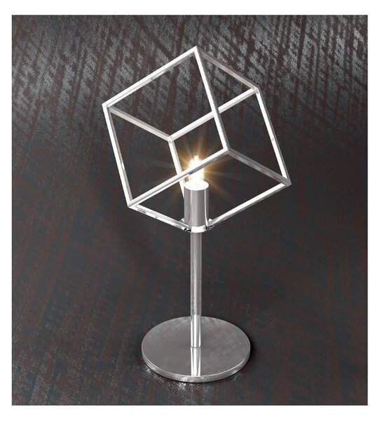 FRAME LAMPADA DA TAVOLO MODERNO A CUBO IN METALLO CROMO LAMPADINA ATTACCO G9