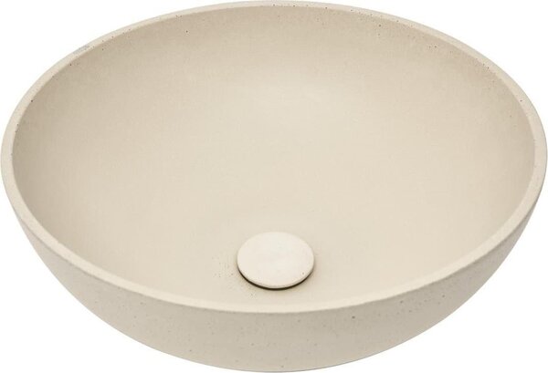 SAT Cemento lavabo da appoggio 42x42 cm sabbia opaco rotondo senza foro per rubinetto e troppopieno, calcestruzzo