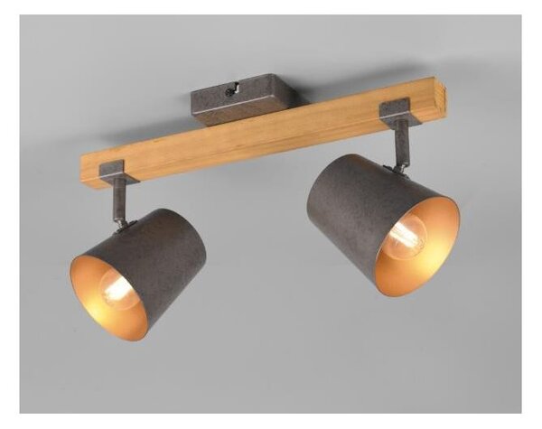 BELL BARRA CON 2 SPOT ORIENTABILI IN METALLO ANTICATO CON BASE IN LEGNO LUNGHEZZA CM 42