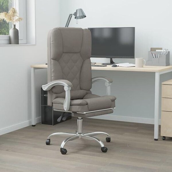 Sedia da ufficio con funzione massaggio, color tortora, rivestita in tessuto, ergonomica, regolabile in altezza, girevole, con braccioli, schienale e supporto lombare, ideale per l'ufficio domestico e il gaming