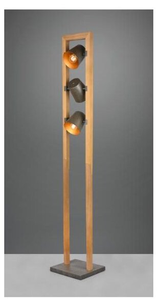 BELL PIANTANA VINTAGE IN LEGNO CON 3 SPOT ORIENTABILI IN METALLO ANTICATO ALTEZZA CM 150