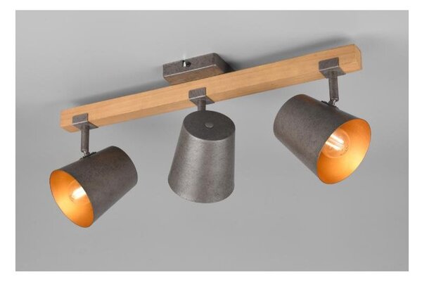 BELL BARRA CON 3 SPOT ORIENTABILI IN METALLO ANTICATO CON BASE IN LEGNO LUNGHEZZA CM 58