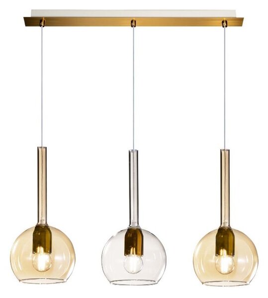 FUTURE SOSPENSIONE IN METALLO FINITURA OTTONE CON 3 DIFFUSORI A SFERA D15 IN VETRO COLORATO