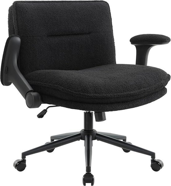 Sedia da scrivania, sedia ergonomica per l'ufficio domestico, con braccioli e ruote, regolabile in altezza. Sedia per il trucco, sedia a schienale intrecciato. Sedia da ufficio, sedia girevole, adatta per ufficio o soggiorno (nera)