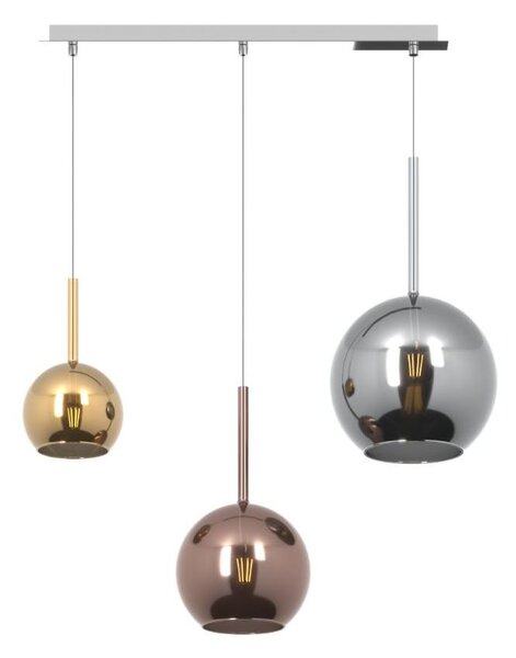 FUTURE SOSPENSIONE IN METALLO FINITURA CROMO CON 3 DIFFUSORI A SFERA IN VETRO COLORATI