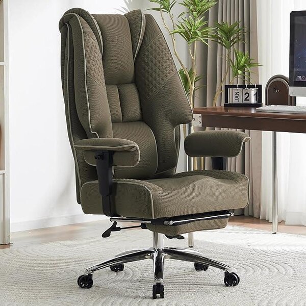Poltrona da ufficio ergonomica, portata 200 kg, sedia da scrivania con poggiapiedi e tessuto a rete traspirante, schienale alto con imbottitura in molle insacchettate da 14 cm, poltrona girevole con braccioli regolabili in altezza (verde chiaro)