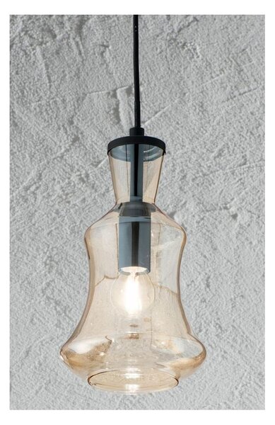 PIN SOSPENSIONE SINGOLA STILE VINTAGE IN VETRO SOFFIATO FUME O AMBRA D15 CM ATTACCO E14
