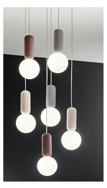 ROCK SOSPENSIONE CON 6 DIFFUSORI A SFERA IN VETRO SATINATO BIANCO CON DETTAGLI IN CEMENTO D35 CM