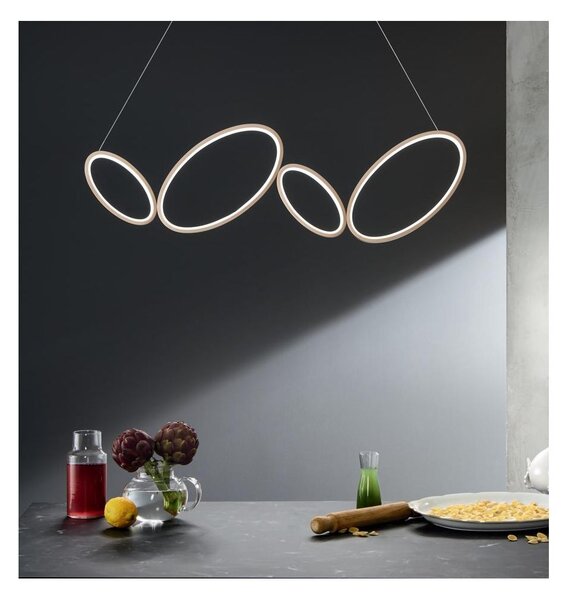RICE SOSPENSIONE MODERNA 4 ANELLI LED 35W LUCE 3000K DIMMERABILE METALLO ORO