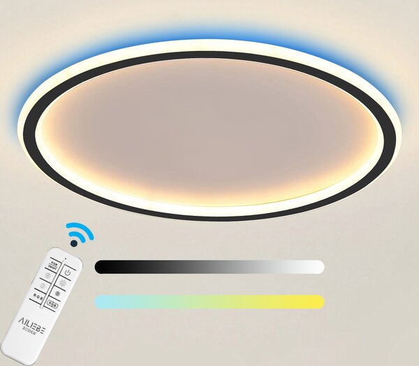 Ailiebe Design Plafoniera LED, ambiente RGB, cambio colore, retroilluminazione, dimmerabile con telecomando, lampada da soffitto ultrapiatta, soggiorno camera da letto cucina, 40cm 42w 3800lm 3000-6000K, con funzione memoria