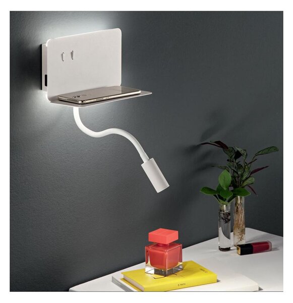 STAN APPLIQUE CON PORTA USB,PORTA OGGETTI E BRACCIO FLESSIBILE LED 7,5W LUCE 3000K MODERNA