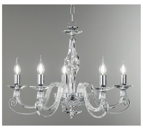 1306 LAMPADARIO CLASSICO A 5 LUCI IN VETRO SOFFIATO E CRISTALLO 5 FINITURE COLORE DI ONDALUCE