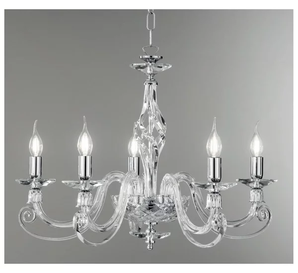 1306 LAMPADARIO CLASSICO A 5 LUCI IN VETRO SOFFIATO E CRISTALLO 5 FINITURE COLORE DI ONDALUCE