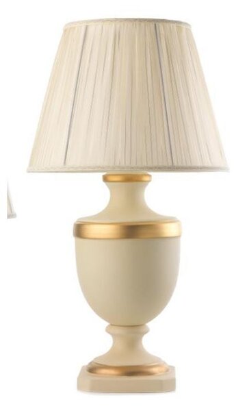 LAMPADA DA TAVOLO CLASSICA H72 IN CERAMICA AVORIO CON DECORI COLOR ORO E PARALUME IN TESSUTO