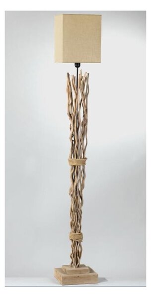 PIANTANA STILE COUNTRY IN LEGNO NATURALE CON PARALUME IN STOFFA BEIGE ALTEZZA CM 175