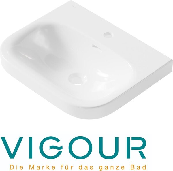 Lavabo VIGOUR DERBY 55x45cm con foro per rubinetto e troppopieno, bianco