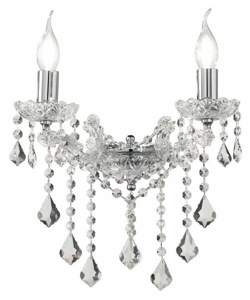 DAMASCO APPLIQUE CLASSICA 2 LUCI BRACCI IN VETRO TRASPARENTE CON DECORI IN CRISTALLO OTTICO