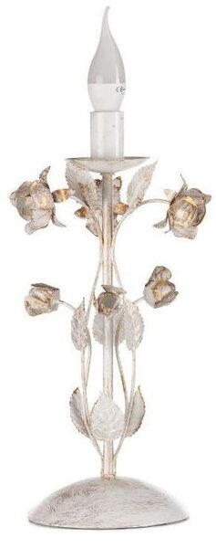 LAMPADA DA TAVOLO CLASSICA H40 IN FERRO BATTUTO AVORIO CON DECORI FLOREALI
