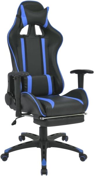 Sedia da ufficio racing con poggiapiedi, disponibile in blu e nero, sedia girevole ergonomica con braccioli regolabili, poggiatesta, supporto lombare e imbottitura traspirante