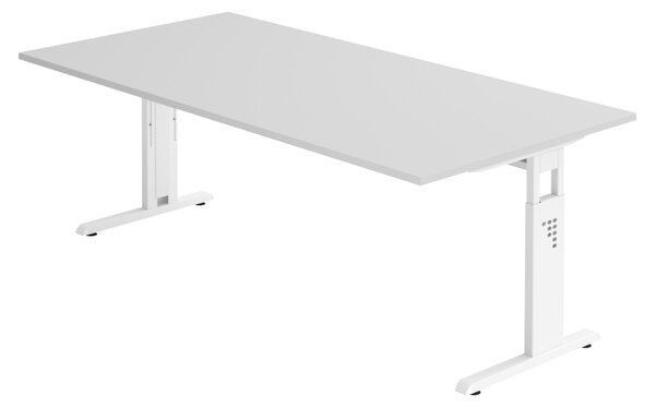 Bümö Scrivania Serie-O - Decorazione: grigio, dimensioni: 200 x 100 cm, struttura: bianco