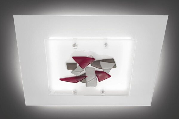 FLAKES PLAFONIERA 58X58 IN VETRO LAVORATO A MANO 3 COLORAZIONI MADE IN ITALY