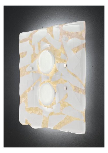 LODGE APPLIQUE 2 LUCI CM 38X38 IN VETRO LAVORATO IN ITALIA DECORO FOGLIA ORO O ARGENTO