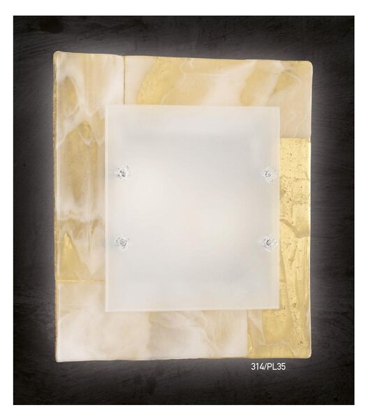 SAHARA PLAFONIERA CM 35x35 IN VETRO DECORO FOGLIA ORO O ARGENTO CLASSICA MADE IN ITALY