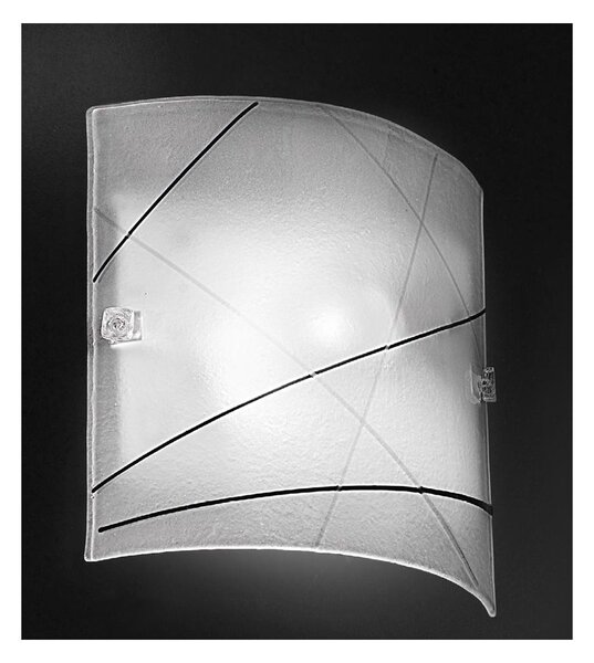 LINEA APPLIQUE MODERNA IN VETRO BIANCO SATINATO CON DECORO NERO LAMPADINE 2XE27