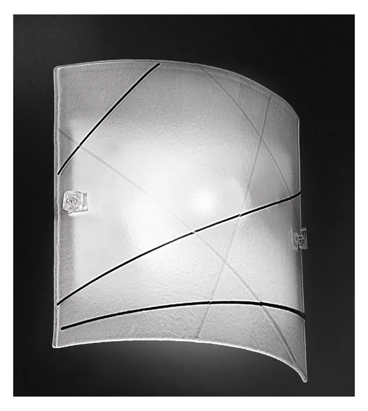 LINEA APPLIQUE MODERNA IN VETRO BIANCO SATINATO CON DECORO NERO LAMPADINE 2XE27