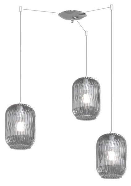 TENDER SOSPENSIONE 3 LUCI CON DECENTRO IN METALLO CROMO O BIANCO CON DIFFUSORI IN VETRO COLORATO