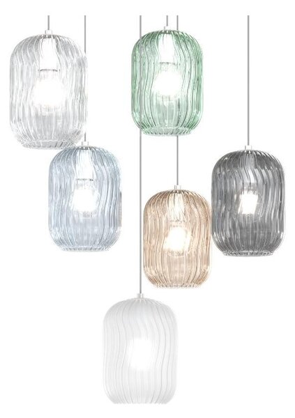 TENDER SOSPENSIONE SINGOLA MODERNA CON DIFFUSORE IN VETRO RIGATO 6 FINITURE COLORE