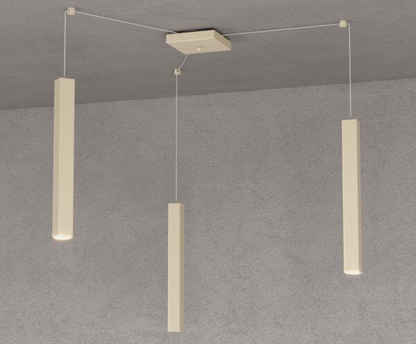 SQUARE TUBE SOSPENSIONE 3 LUCI DECENTRATA IN METALLO 6 COLORI LAMPADINE ATTACCO GU10
