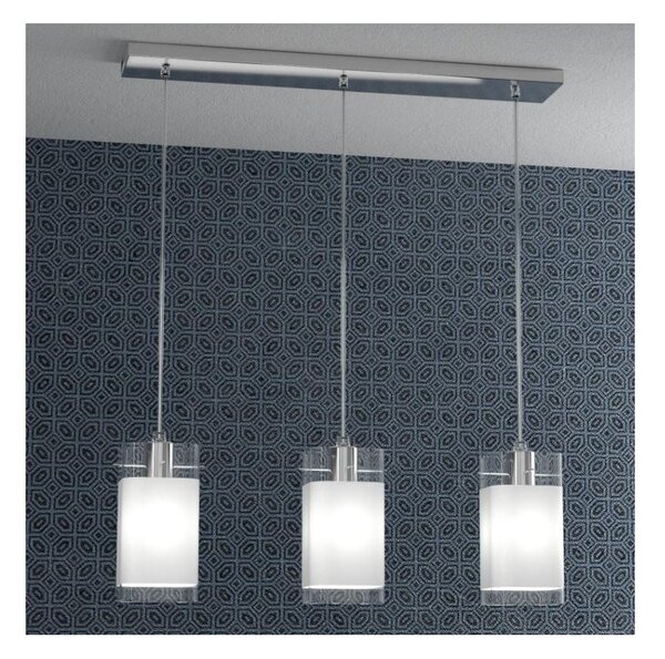 WILD SOSPENSIONE A BINARIO 3 LUCI CROMO DIFFUSORI IN VETRO MODERNA LAMPADINE 3XE27