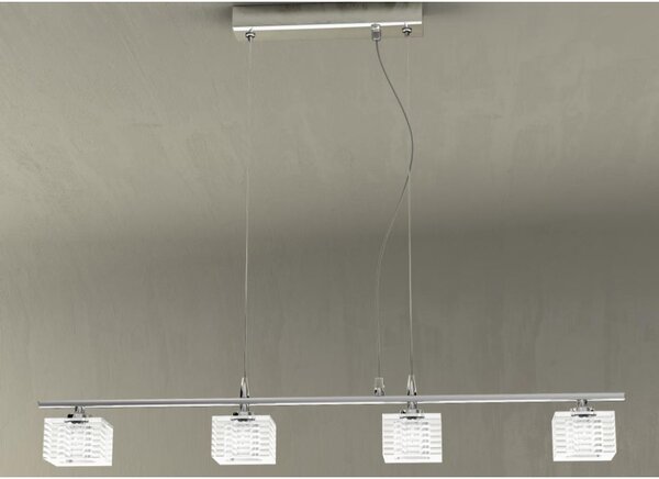 METROPOLITAN SOSPENSIONE LINEARE 4 LUCI METALLO CROMO E DIFFUSORI IN VETRO LAMPADINE 4XG9