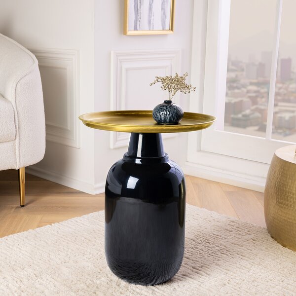 Tavolino ausiliario riess-ambiente ELEGANCIA, 50 cm, dorato anticato, nero, in ferro, forma rotonda