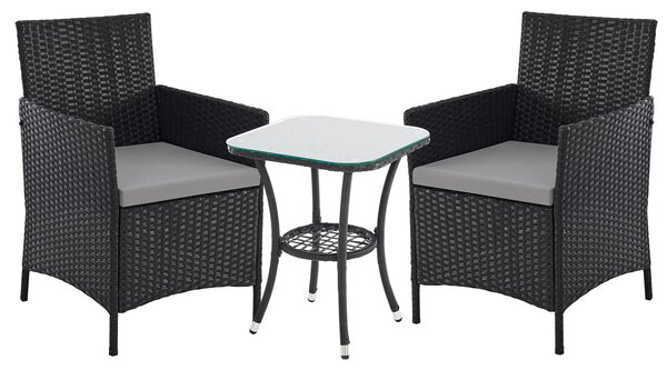 SVITA BROOKLYN BISTRO Set di mobili da giardino 3 pezzi in rattan per esterni nero