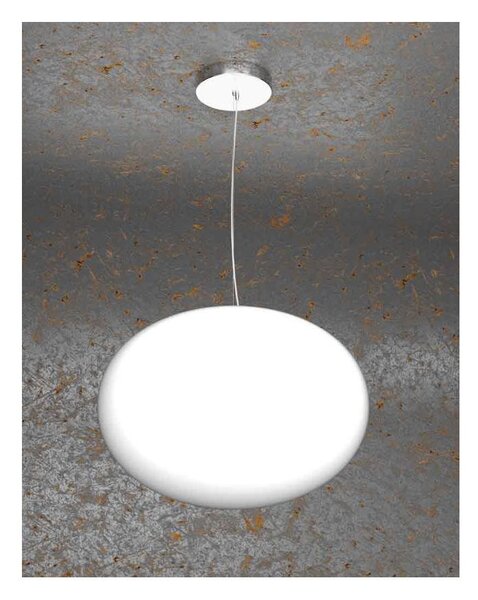 SOFT SOSPENSIONE SINGOLA DIAMETRO CM 35 IN VETRO SOFFIATO BIANCO LATTE MODERNA