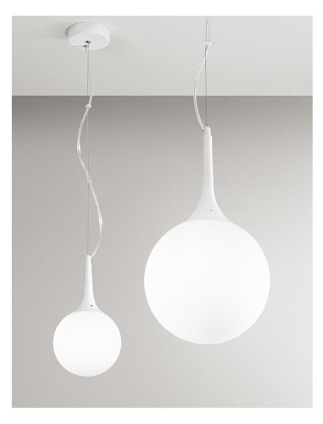POTIRI SOSPENSIONE MODERNA IN VETRO BIANCO CON DIAMETRO CM 15 O CM 25 DESIGN MODERNO