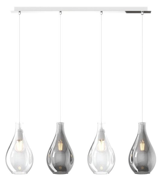 DROP 2.0 SOSPENSIONE 4 LUCI CROMO CON DIFFUSORI A GOCCIA IN VETRO COLORATO DESIGN MODERNO
