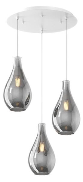 DROP 2.0 SOSPENSIONE ROTONDA 3 LUCI BIANCA CON DIFFUSORI A GOCCIA IN VETRO COLORATO DESIGN MODERNO