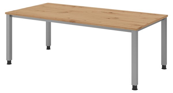 Scrivania bümö Serie Q - Struttura: argento, finitura: rovere nodoso, dimensioni: 200 x 100 cm