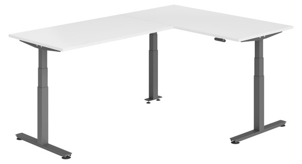 Scrivania angolare bümö regolabile elettricamente in altezza, forma a L - Finitura: bianco, struttura: grafite, dimensioni: scrivania angolare 160 x 240 cm