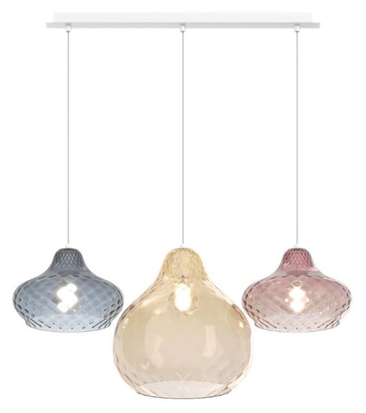 DRESS SOSPENSIONE 3 LUCI BIANCA CON DIFFUSORI IN VETRO 3 COLORI LAMPADINE ATTACCO E27 MODERNA