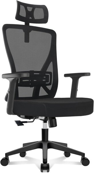 Sedia da ufficio ergonomica con supporto per la testa e la zona lombare, sedia da scrivania regolabile in altezza con schienale in rete, braccioli regolabili, sedia girevole per l'ufficio domestico e l'ufficio, con portata massima di 150 kg